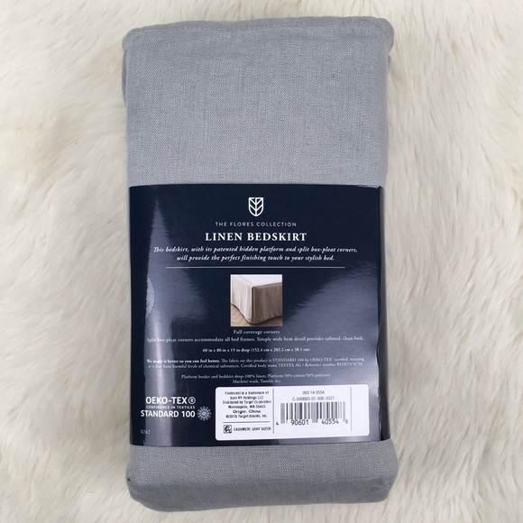 Bed Skirt Queen Gray Solid Linen - Picture 3 of 4